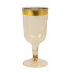 12 Pack Plastic Short Stem Wine Glasses Transparent Gold/Gold Rim - Stylish Disposable Drinkware 6oz - Bell Racket Store