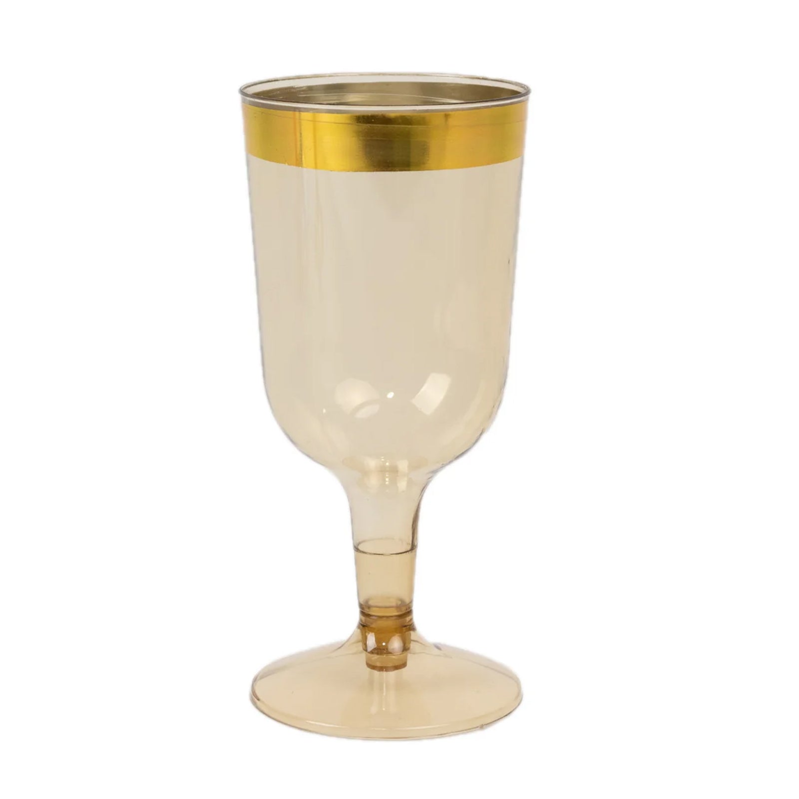 12 Pack Plastic Short Stem Wine Glasses Transparent Gold/Gold Rim - Stylish Disposable Drinkware 6oz - Bell Racket Store
