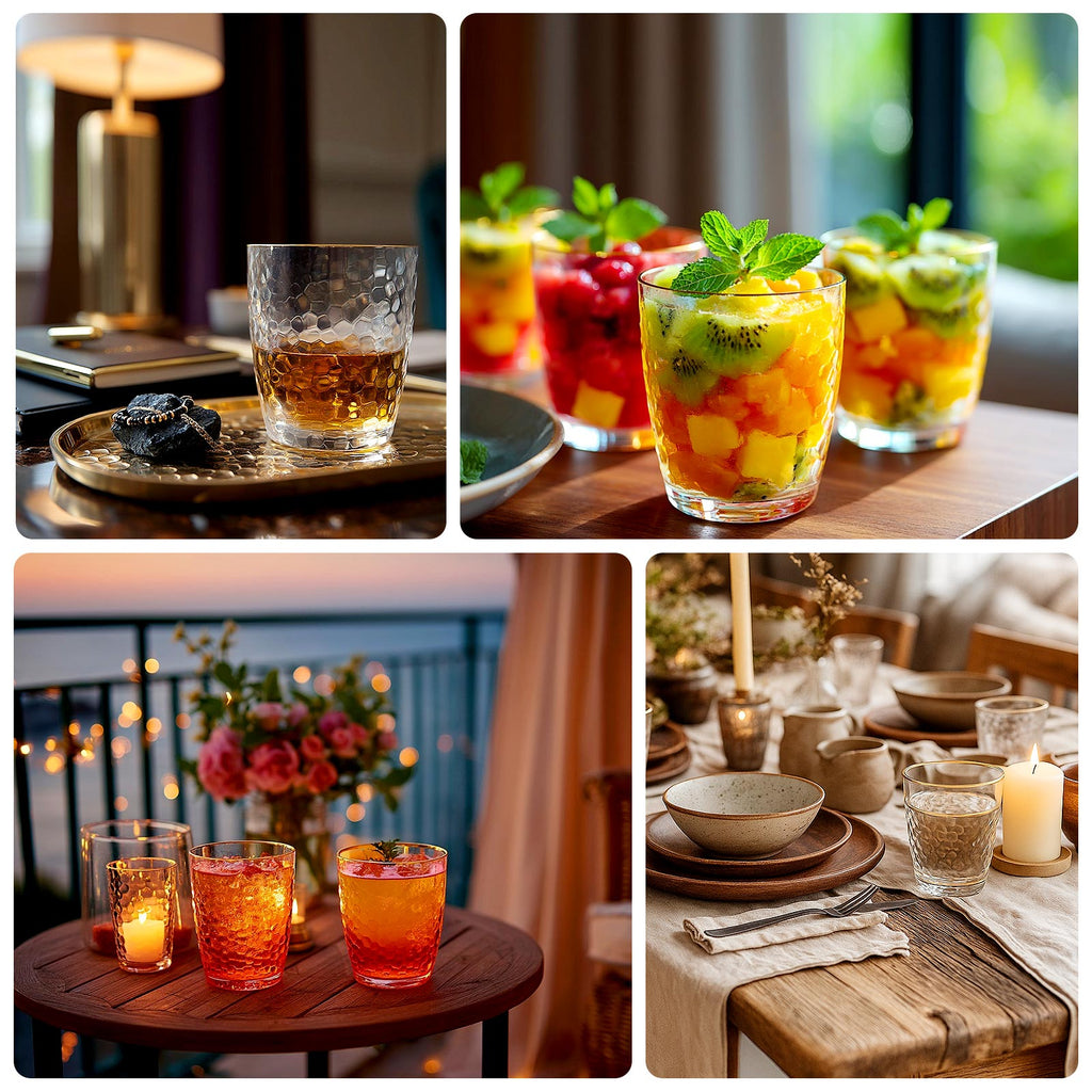 12 - Pack Plastic Tumblers Reusable Hammered Cups 14oz â€“ Clear with Gold Rim â€“ Shatterproof Cocktail Drinkware - Bell Racket Store