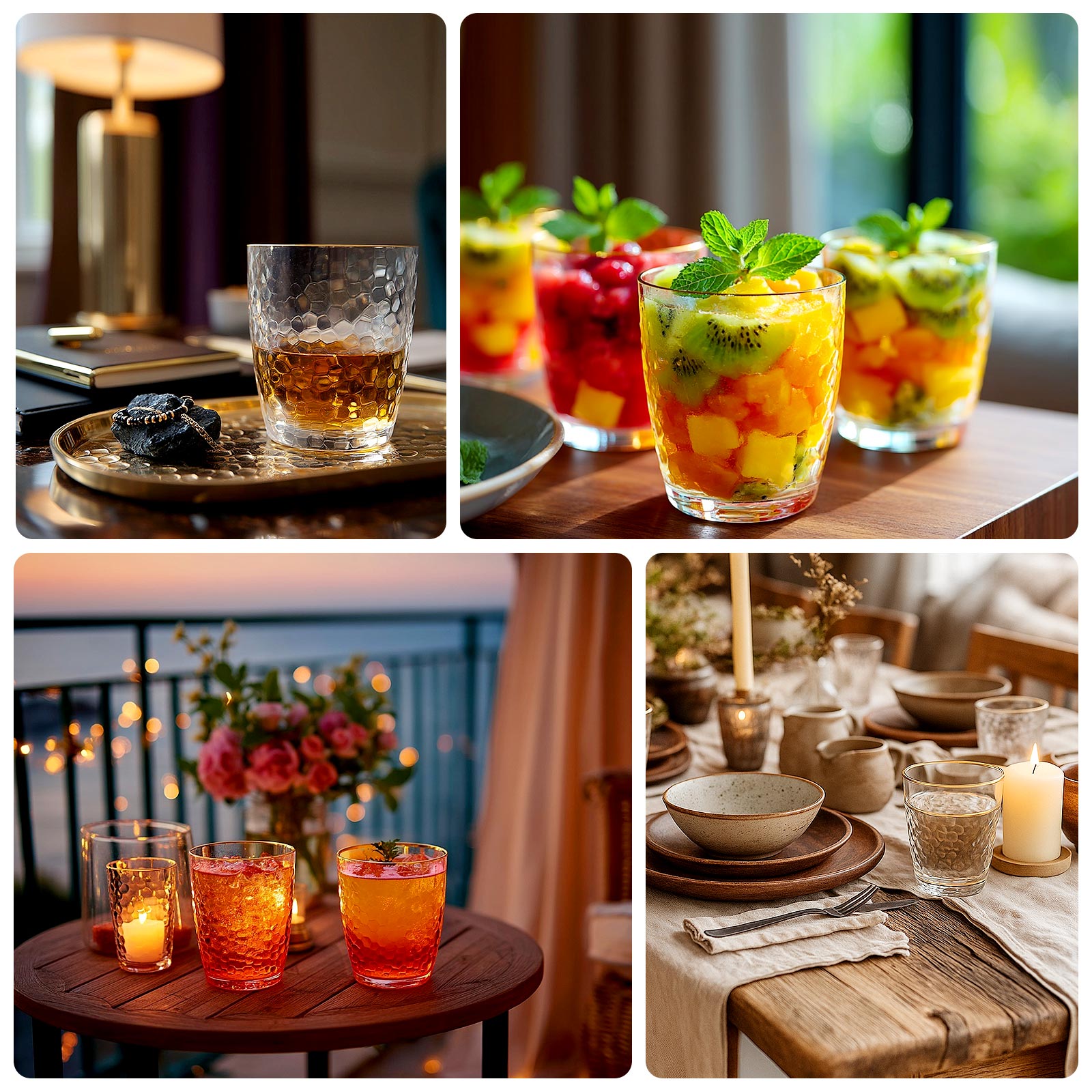 12 - Pack Plastic Tumblers Reusable Hammered Cups 14oz â€“ Clear with Gold Rim â€“ Shatterproof Cocktail Drinkware - Bell Racket Store