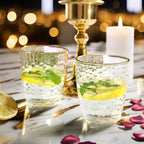 12 - Pack Plastic Tumblers Reusable Hammered Cups 14oz â€“ Clear with Gold Rim â€“ Shatterproof Cocktail Drinkware - Bell Racket Store