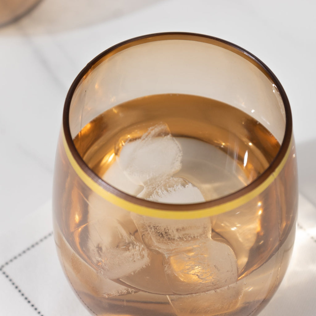 12 - Pack Plastic Wine Tumblers Transparent Amber with Gold Rim - Reusable Drinkware 12oz - Bell Racket Store