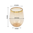 12 - Pack Plastic Wine Tumblers Transparent Amber with Gold Rim - Reusable Drinkware 12oz - Bell Racket Store