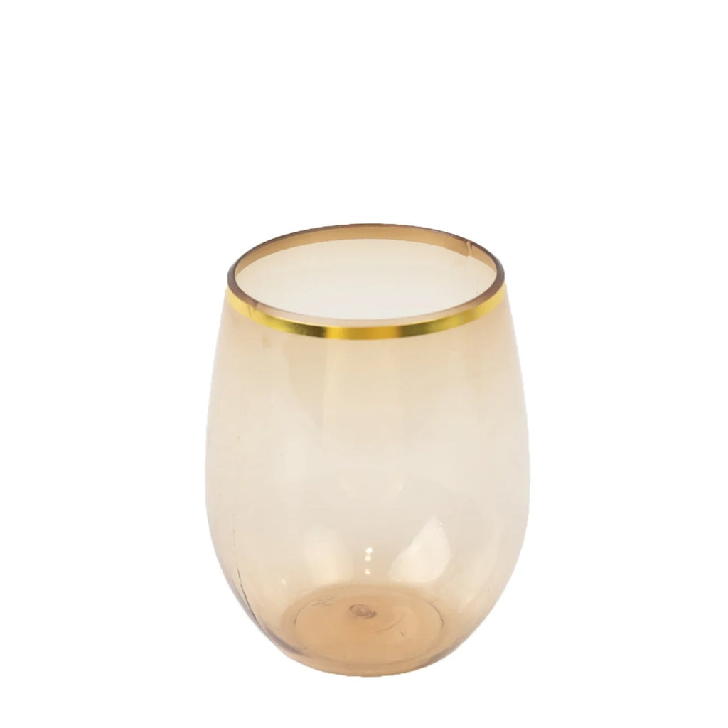 12 - Pack Plastic Wine Tumblers Transparent Amber with Gold Rim - Reusable Drinkware 12oz - Bell Racket Store