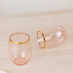 12 - Pack Plastic Wine Tumblers Transparent Blush with Gold Rim - Reusable Drinkware 12oz - Bell Racket Store