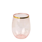 12 - Pack Plastic Wine Tumblers Transparent Blush with Gold Rim - Reusable Drinkware 12oz - Bell Racket Store