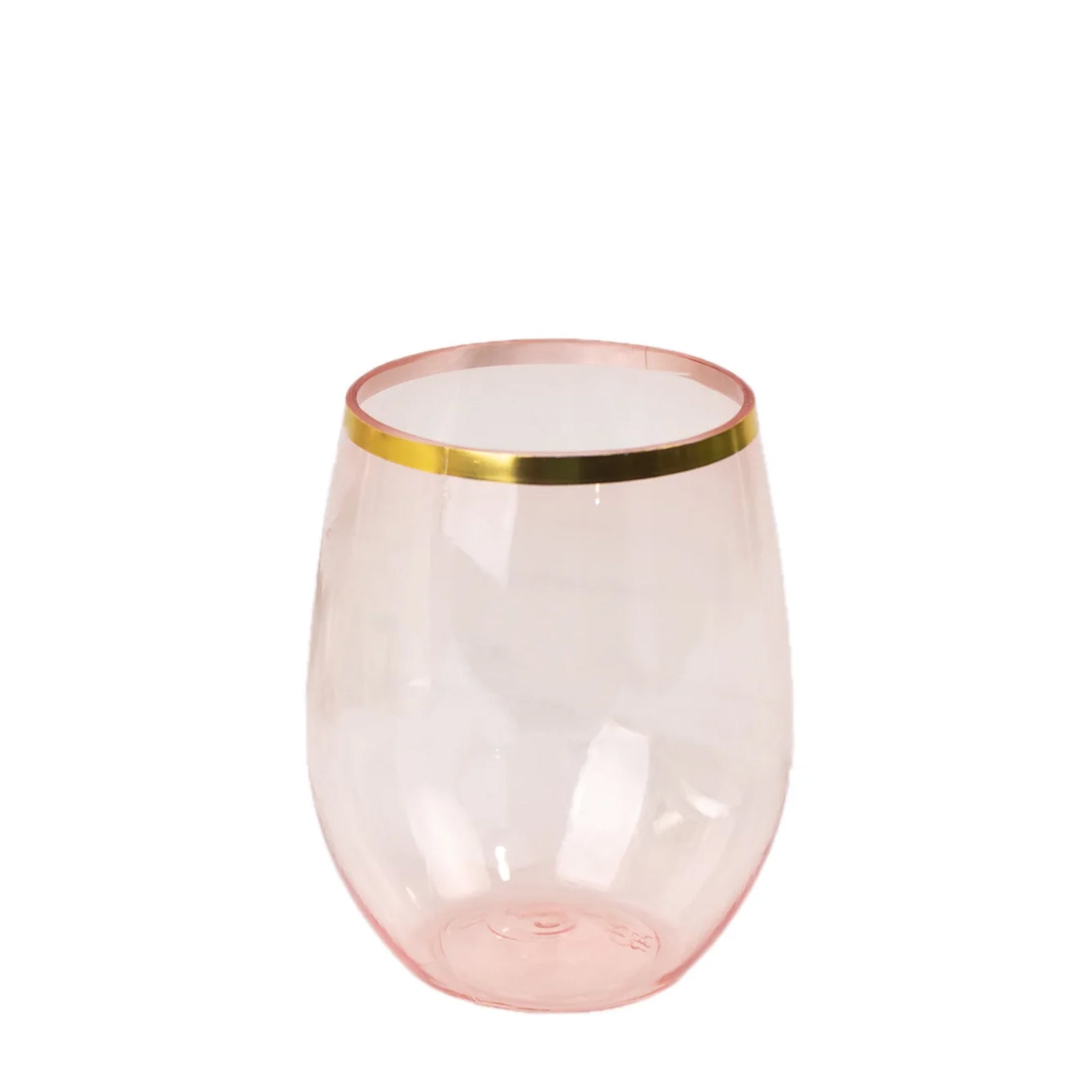 12 - Pack Plastic Wine Tumblers Transparent Blush with Gold Rim - Reusable Drinkware 12oz - Bell Racket Store