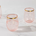 12 - Pack Plastic Wine Tumblers Transparent Blush with Gold Rim - Reusable Drinkware 12oz - Bell Racket Store