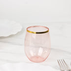 12 - Pack Plastic Wine Tumblers Transparent Blush with Gold Rim - Reusable Drinkware 12oz - Bell Racket Store