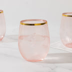 12 - Pack Plastic Wine Tumblers Transparent Blush with Gold Rim - Reusable Drinkware 12oz - Bell Racket Store