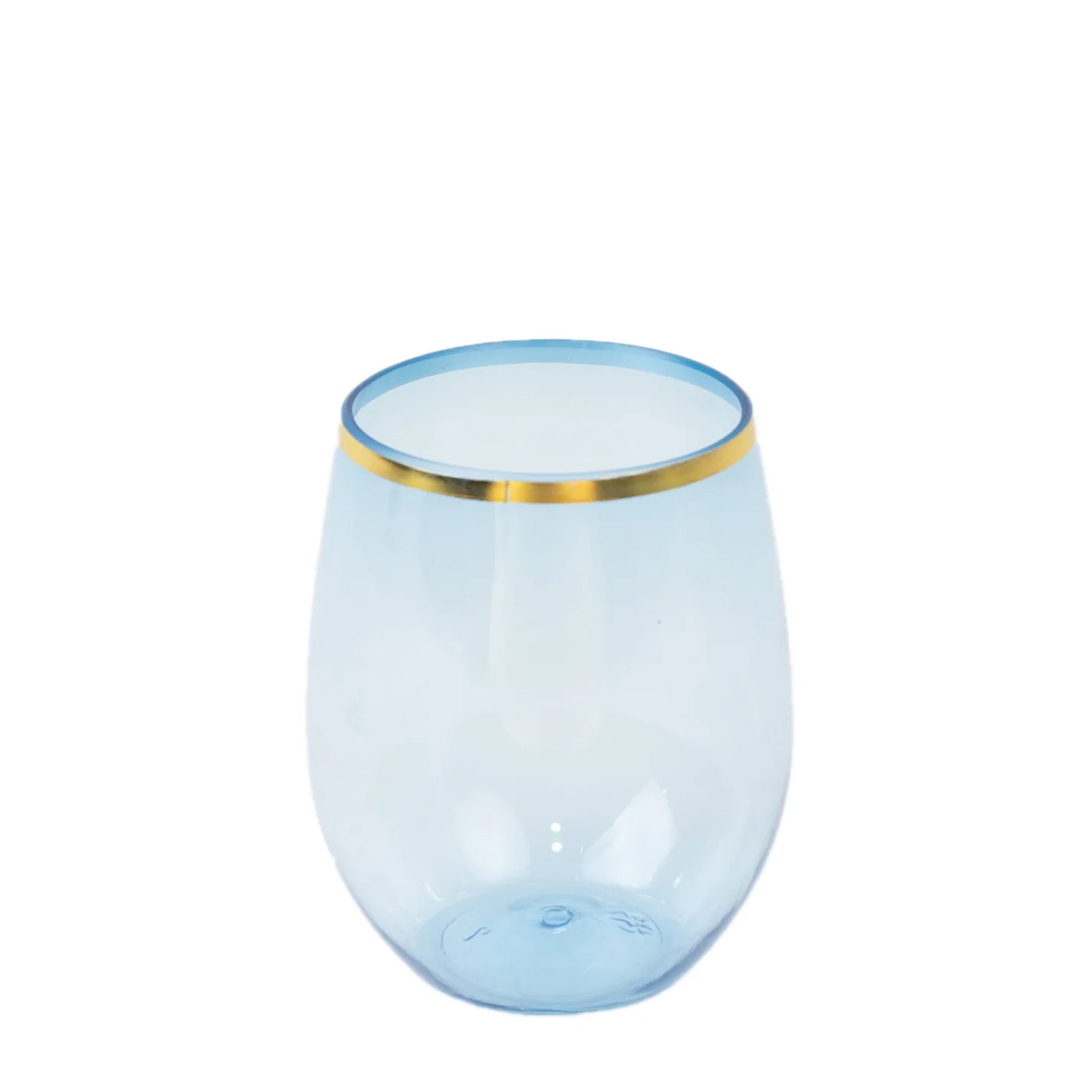 12 - Pack Plastic Wine Tumblers Transparent Dusty Blue with Gold Rim - Reusable Drinkware 12oz - Bell Racket Store