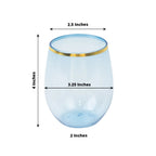 12 - Pack Plastic Wine Tumblers Transparent Dusty Blue with Gold Rim - Reusable Drinkware 12oz - Bell Racket Store