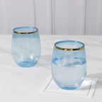 12 - Pack Plastic Wine Tumblers Transparent Dusty Blue with Gold Rim - Reusable Drinkware 12oz - Bell Racket Store