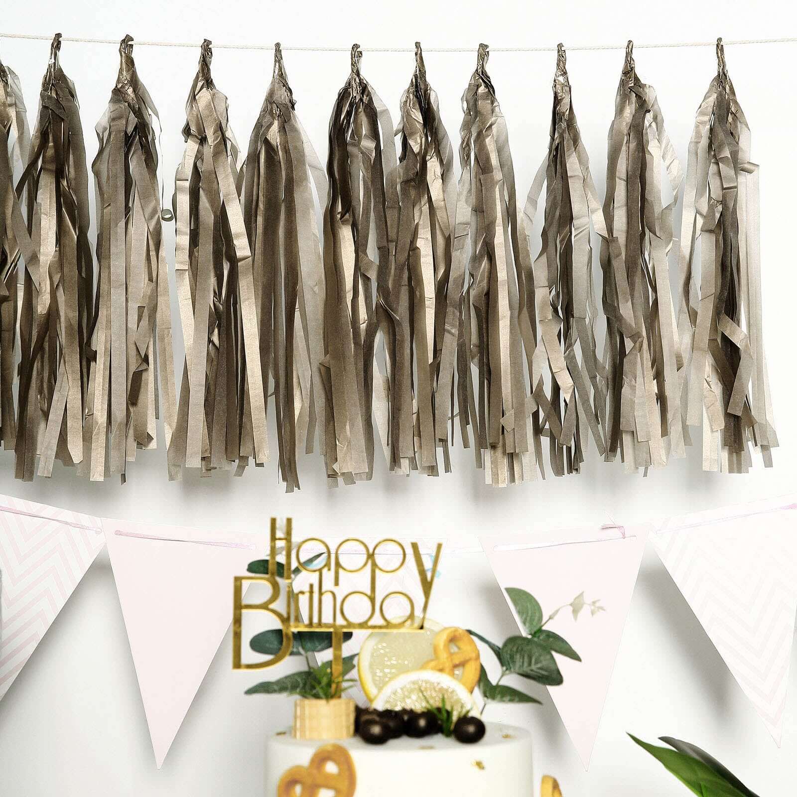 12 Pack Pre - Tied Antique Gold Paper Fringe Tassels With Garland String, Hanging Streamer Banner - Bell Racket Store