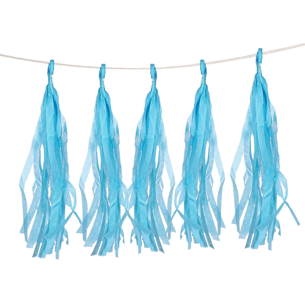 12 Pack Pre - Tied Turquoise Tissue Paper Tassel Garland With String, Hanging Fringe Party Streamer Backdrop Decor - Bell Racket Store