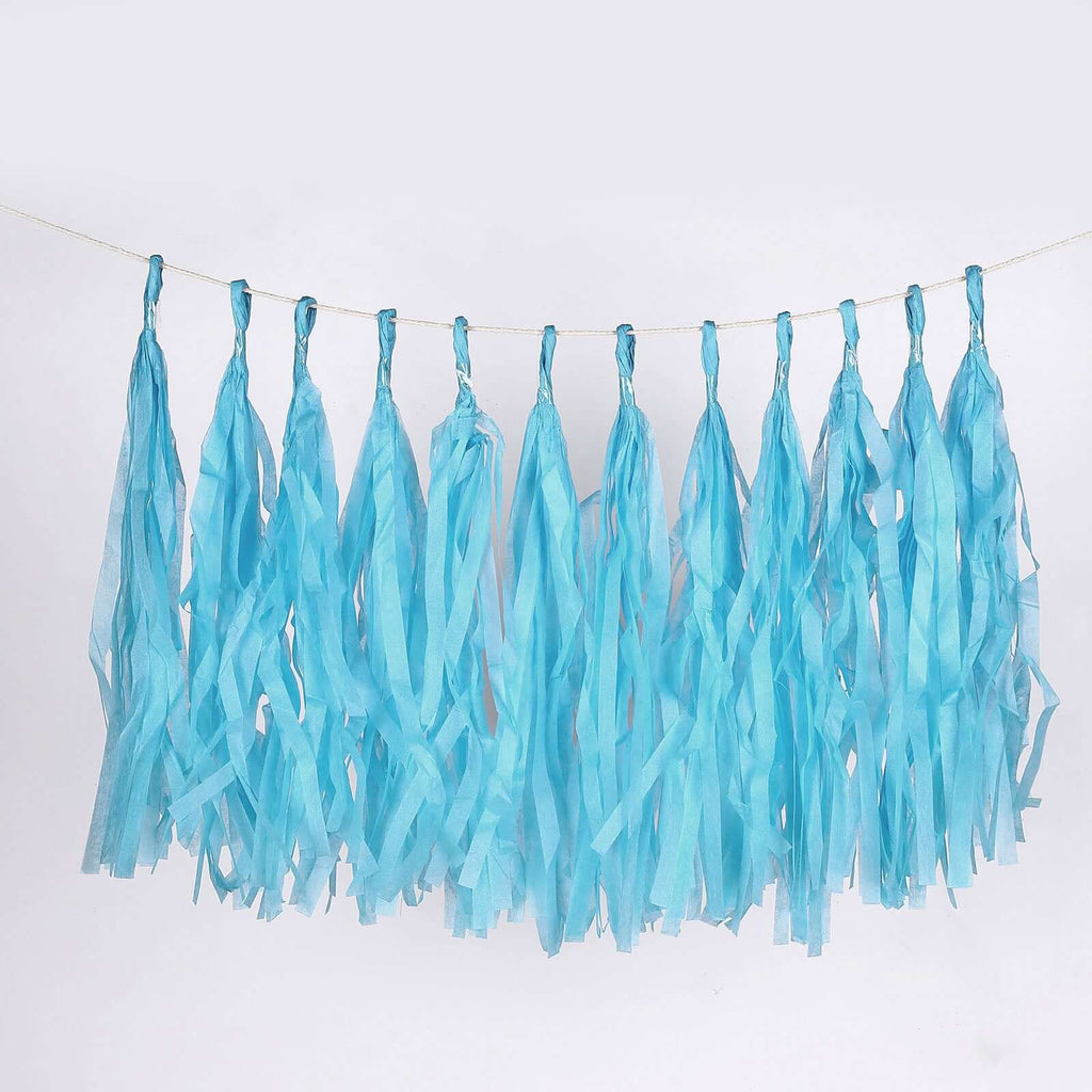 12 Pack Pre - Tied Turquoise Tissue Paper Tassel Garland With String, Hanging Fringe Party Streamer Backdrop Decor - Bell Racket Store