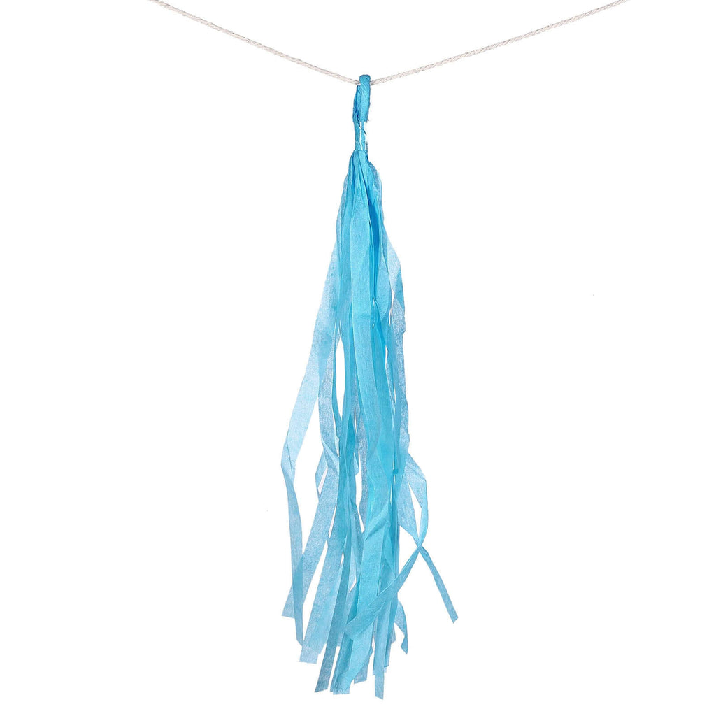 12 Pack Pre - Tied Turquoise Tissue Paper Tassel Garland With String, Hanging Fringe Party Streamer Backdrop Decor - Bell Racket Store
