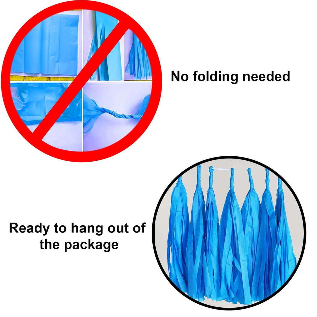 12 Pack Pre - Tied Turquoise Tissue Paper Tassel Garland With String, Hanging Fringe Party Streamer Backdrop Decor - Bell Racket Store