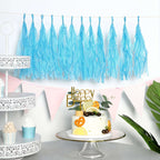 12 Pack Pre - Tied Turquoise Tissue Paper Tassel Garland With String, Hanging Fringe Party Streamer Backdrop Decor - Bell Racket Store