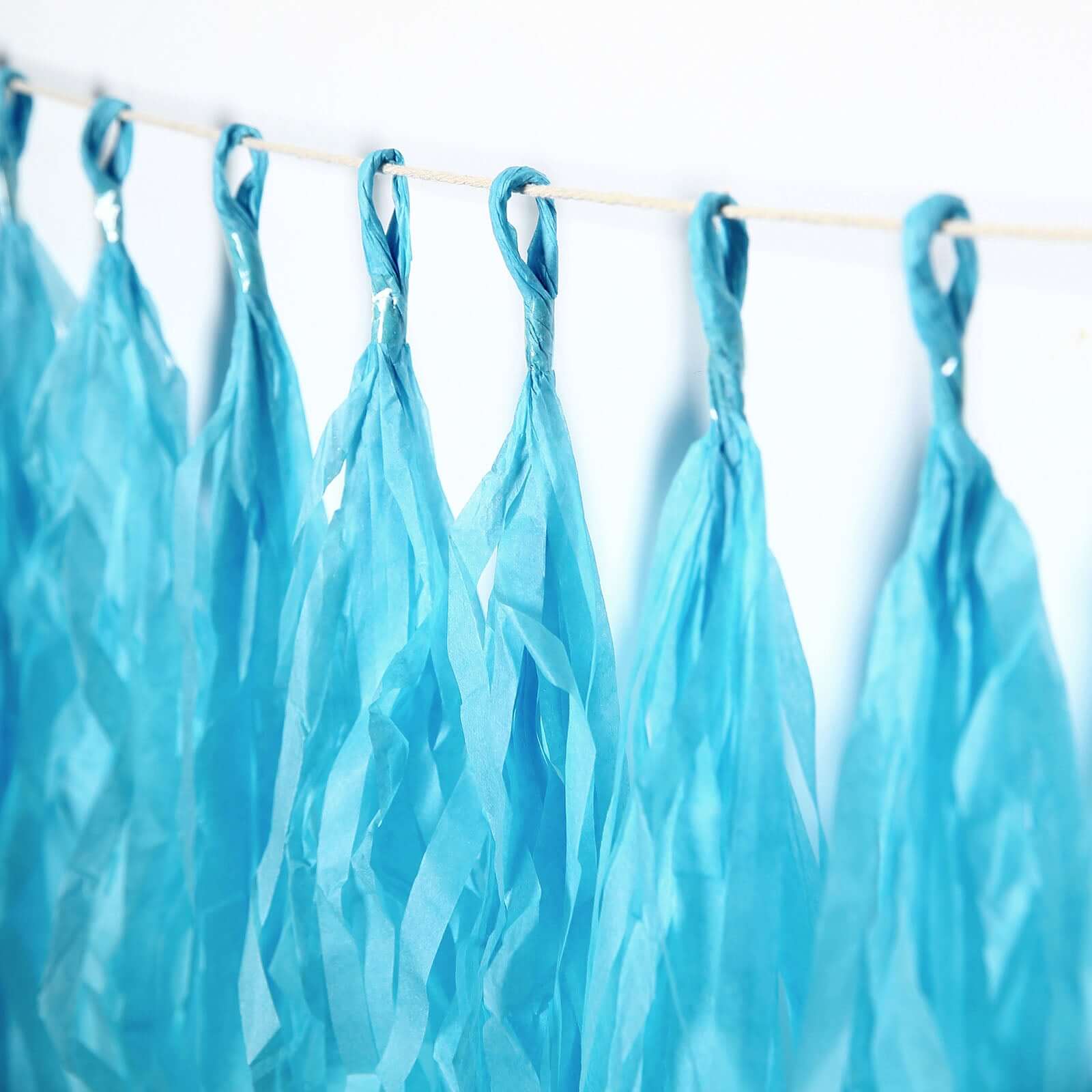 12 Pack Pre - Tied Turquoise Tissue Paper Tassel Garland With String, Hanging Fringe Party Streamer Backdrop Decor - Bell Racket Store