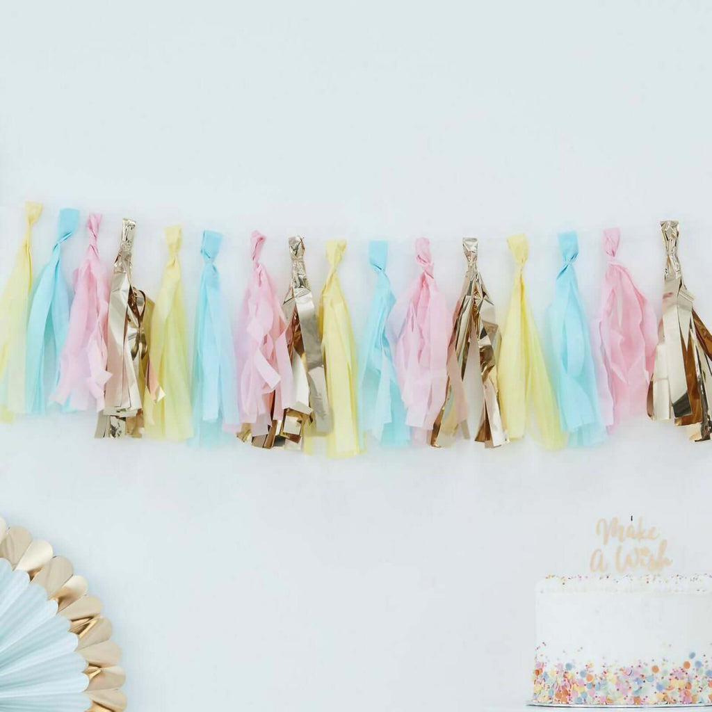 12 Pack Pre - Tied Turquoise Tissue Paper Tassel Garland With String, Hanging Fringe Party Streamer Backdrop Decor - Bell Racket Store