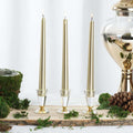 12 - Pack Taper Candles Premium Wax Design Metallic Gold - Unscented Candles for Upscale Settings 10" - Bell Racket Store