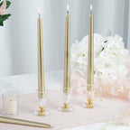 12 - Pack Taper Candles Premium Wax Design Metallic Gold - Unscented Candles for Upscale Settings 10" - Bell Racket Store