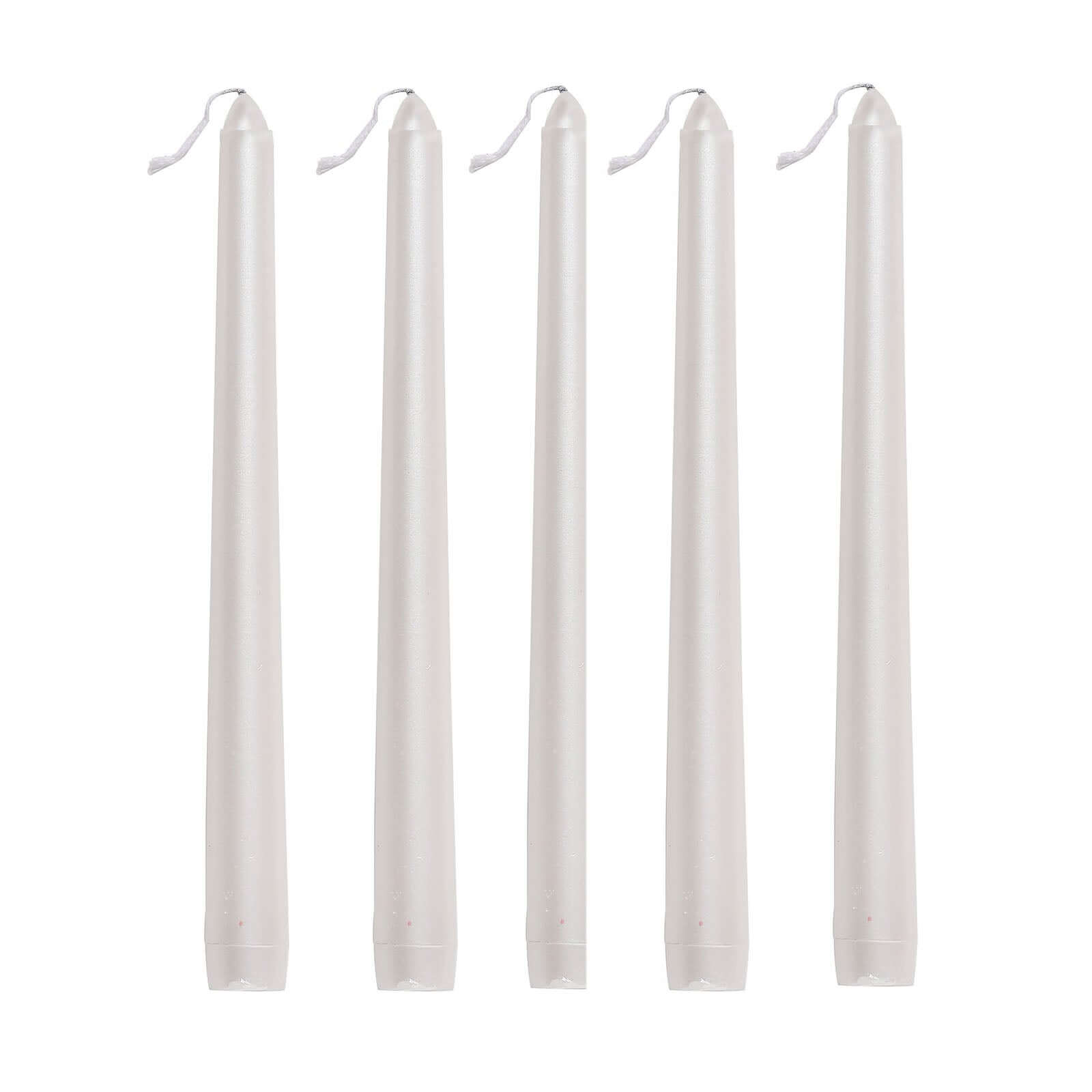 12 - Pack Taper Candles Premium Wax Design Metallic Pearl White - Unscented Candles for Upscale Settings 10" - Bell Racket Store