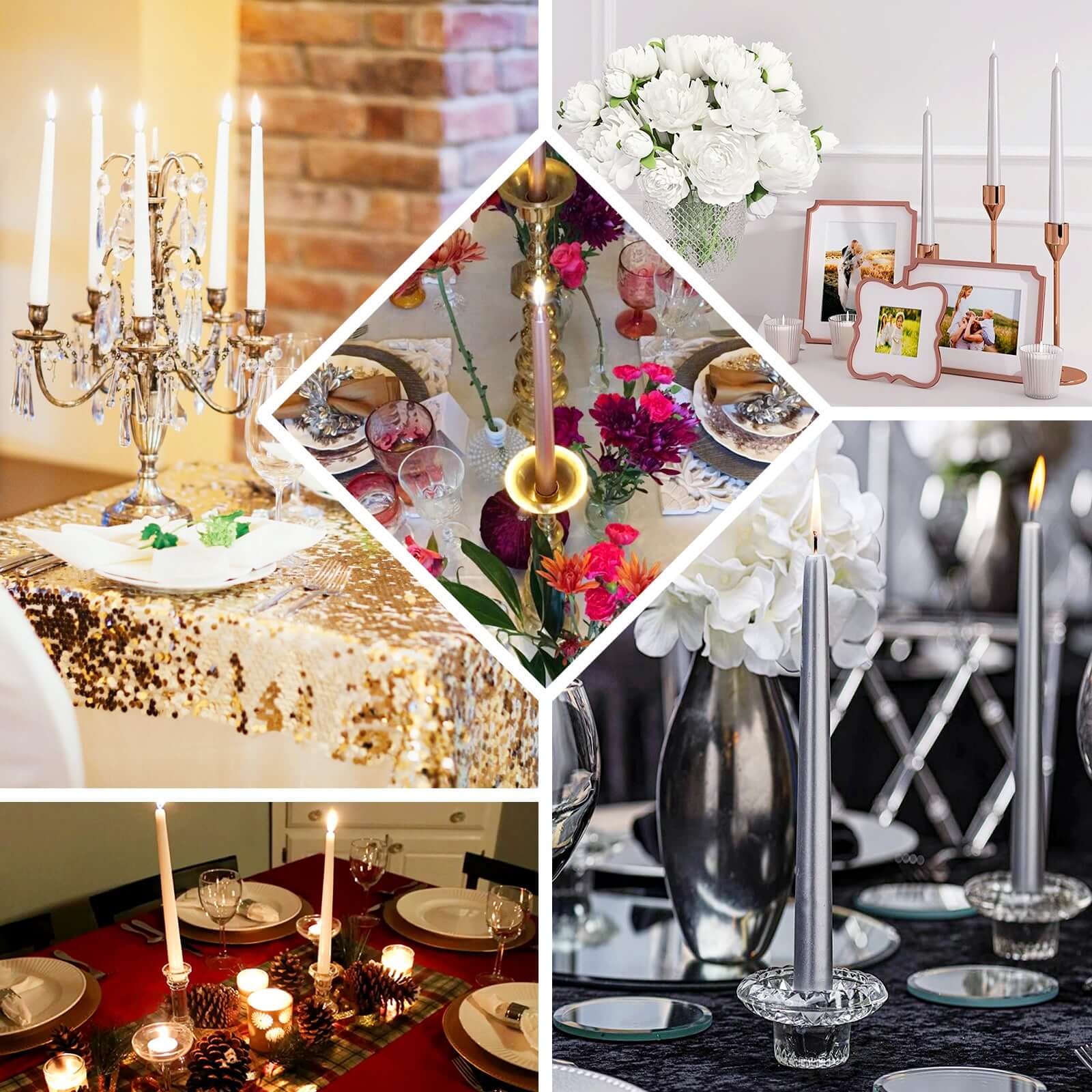 12 - Pack Taper Candles Premium Wax Design Metallic Rose Gold - Unscented Candles for Upscale Settings 10" - Bell Racket Store