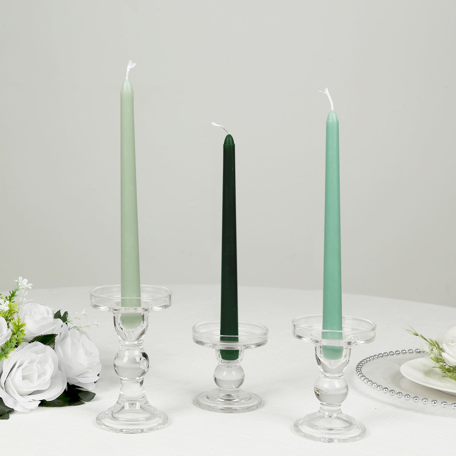 12 - Pack Taper Candles Premium Wax Design Mixed Sage Green - Unscented Candles for Sophisticated Decor 10" - Bell Racket Store