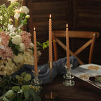 12 - Pack Taper Candles Spiral Long Burn Wick Design Beige - Premium Unscented Wax Dinner Candle Sticks 11" - Bell Racket Store