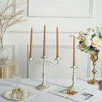 12 - Pack Taper Candles Spiral Long Burn Wick Design Beige - Premium Unscented Wax Dinner Candle Sticks 11" - Bell Racket Store