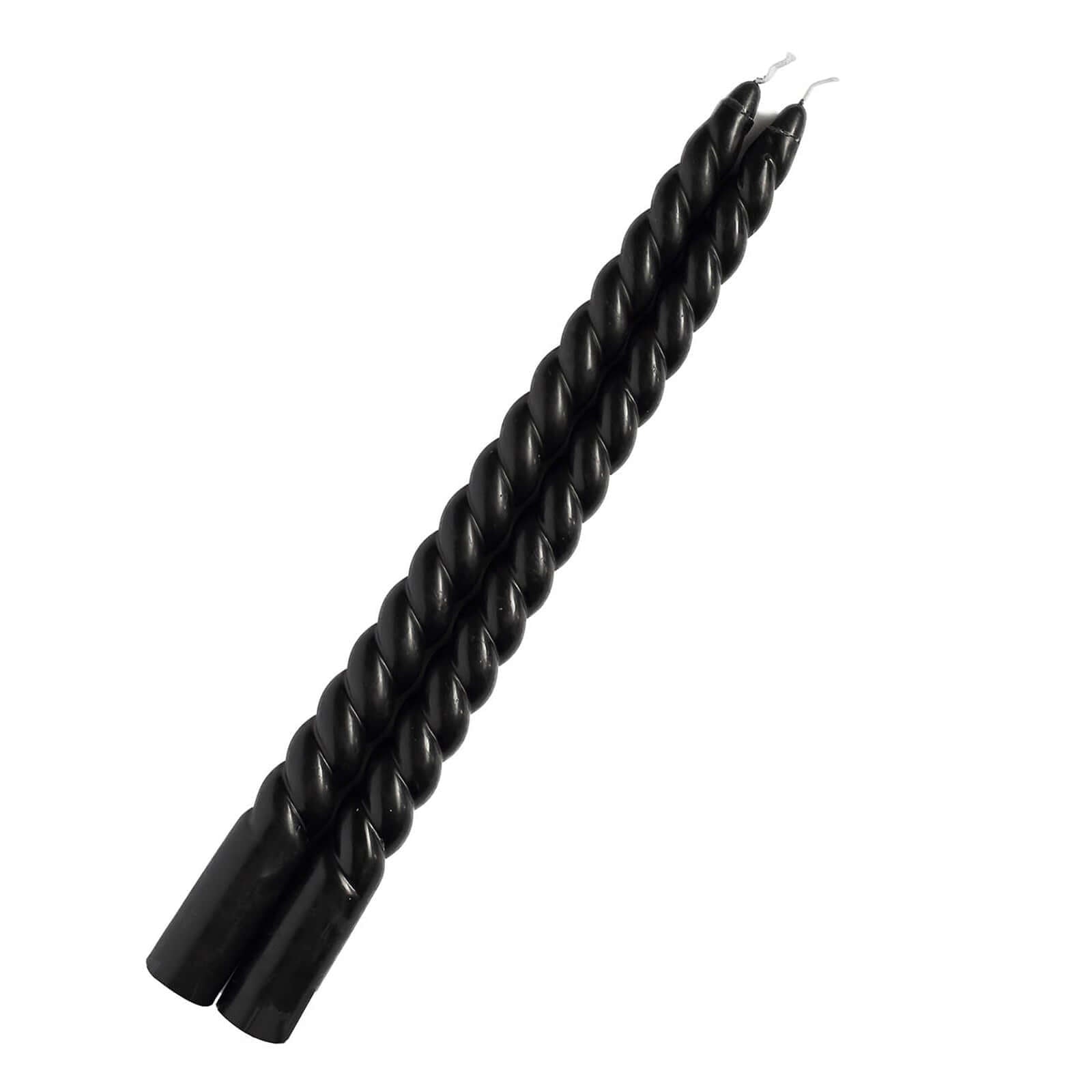 12 - Pack Taper Candles Spiral Long Burn Wick Design Black - Premium Unscented Wax Dinner Candle Sticks 11" - Bell Racket Store