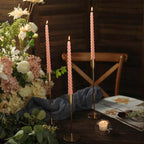 12 - Pack Taper Candles Spiral Long Burn Wick Design Blush - Premium Unscented Wax Dinner Candle Sticks 11" - Bell Racket Store