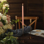 12 - Pack Taper Candles Spiral Long Burn Wick Design Blush - Premium Unscented Wax Dinner Candle Sticks 11" - Bell Racket Store