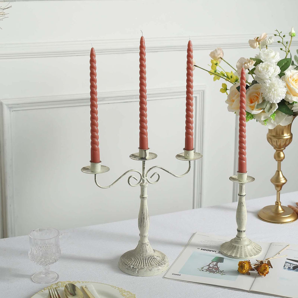 12 - Pack Taper Candles Spiral Long Burn Wick Design Dark Nude - Premium Unscented Wax Dinner Candle Sticks 11" - Bell Racket Store