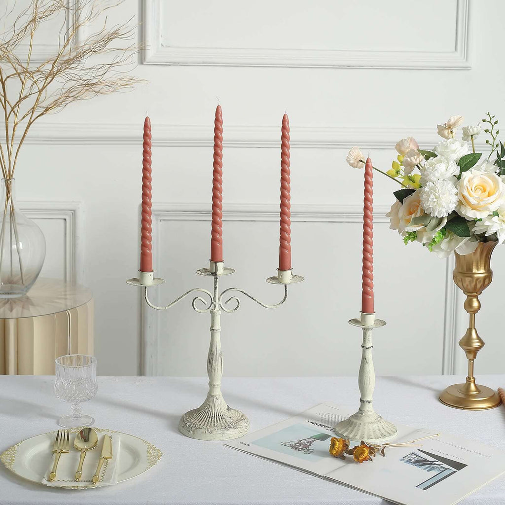 12 - Pack Taper Candles Spiral Long Burn Wick Design Dark Nude - Premium Unscented Wax Dinner Candle Sticks 11" - Bell Racket Store