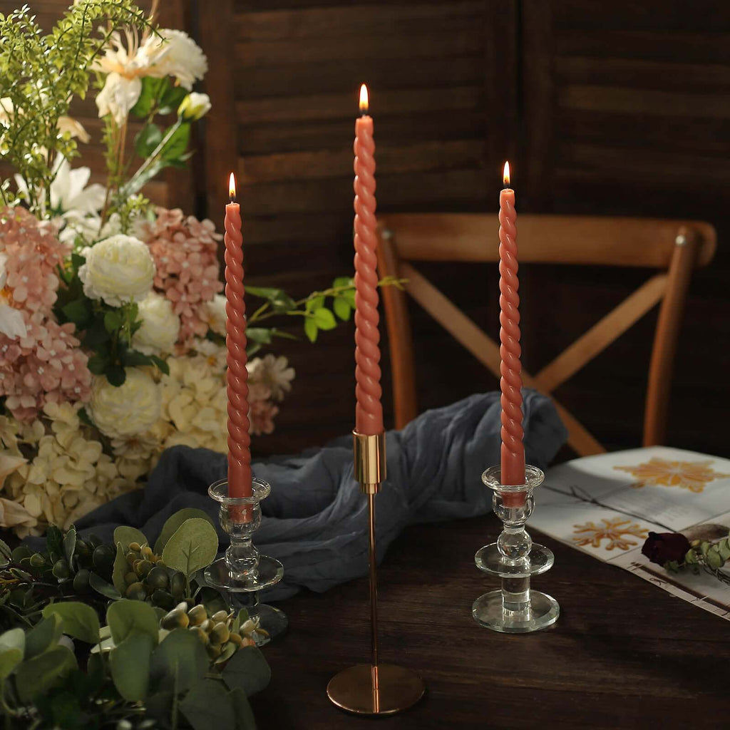 12 - Pack Taper Candles Spiral Long Burn Wick Design Dark Nude - Premium Unscented Wax Dinner Candle Sticks 11" - Bell Racket Store