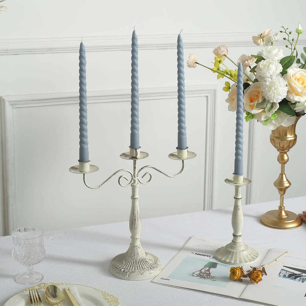 12 - Pack Taper Candles Spiral Long Burn Wick Design Dusty Blue - Premium Unscented Wax Dinner Candle Sticks 11" - Bell Racket Store