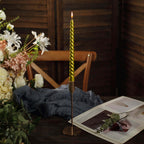 12 - Pack Taper Candles Spiral Long Burn Wick Design Gold - Premium Unscented Wax Dinner Candle Sticks 11" - Bell Racket Store