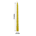 12 - Pack Taper Candles Spiral Long Burn Wick Design Gold - Premium Unscented Wax Dinner Candle Sticks 11" - Bell Racket Store