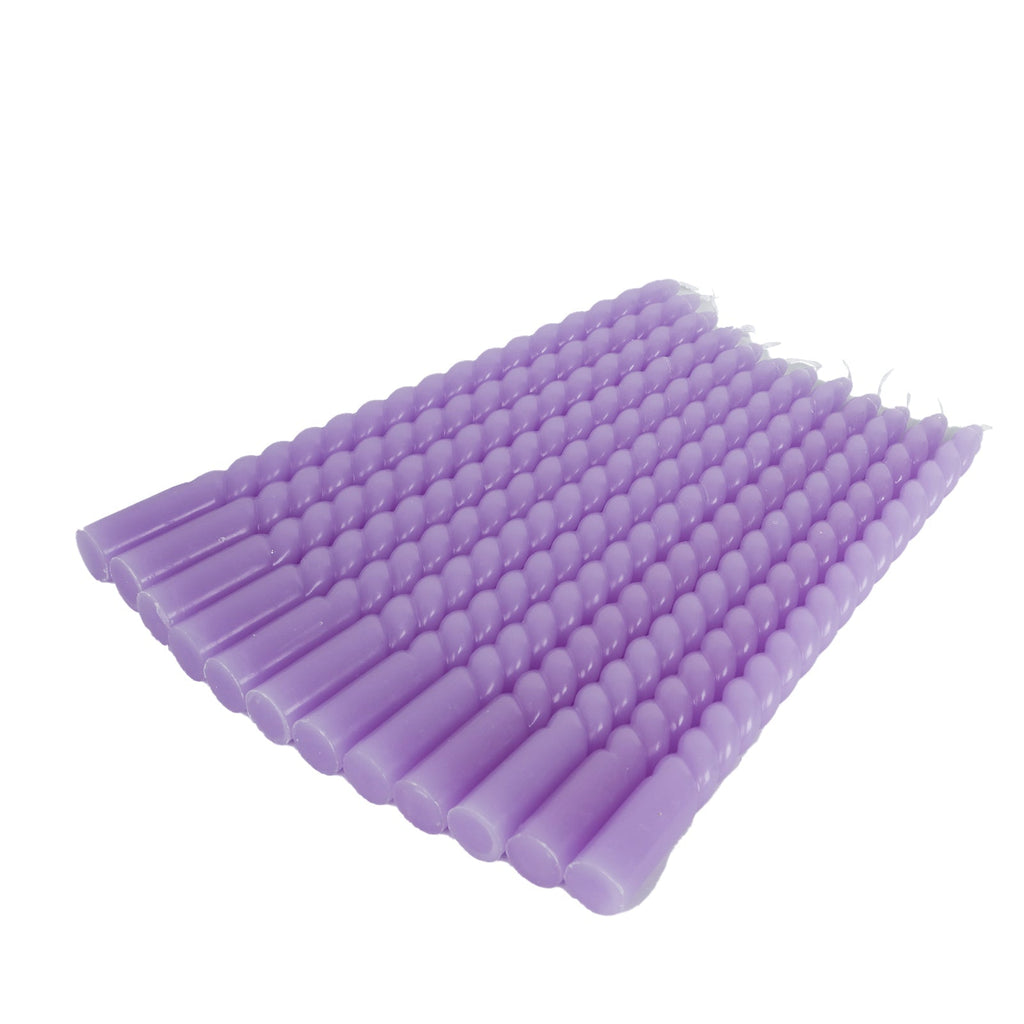 12 - Pack Taper Candles Spiral Long Burn Wick Design Lavender Lilac - Premium Unscented Wax Dinner Candle Sticks 11" - Bell Racket Store