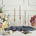 12 - Pack Taper Candles Spiral Long Burn Wick Design Matte Rose Gold - Premium Unscented Wax Dinner Candle Sticks 11" - Bell Racket Store