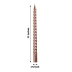12 - Pack Taper Candles Spiral Long Burn Wick Design Matte Rose Gold - Premium Unscented Wax Dinner Candle Sticks 11" - Bell Racket Store