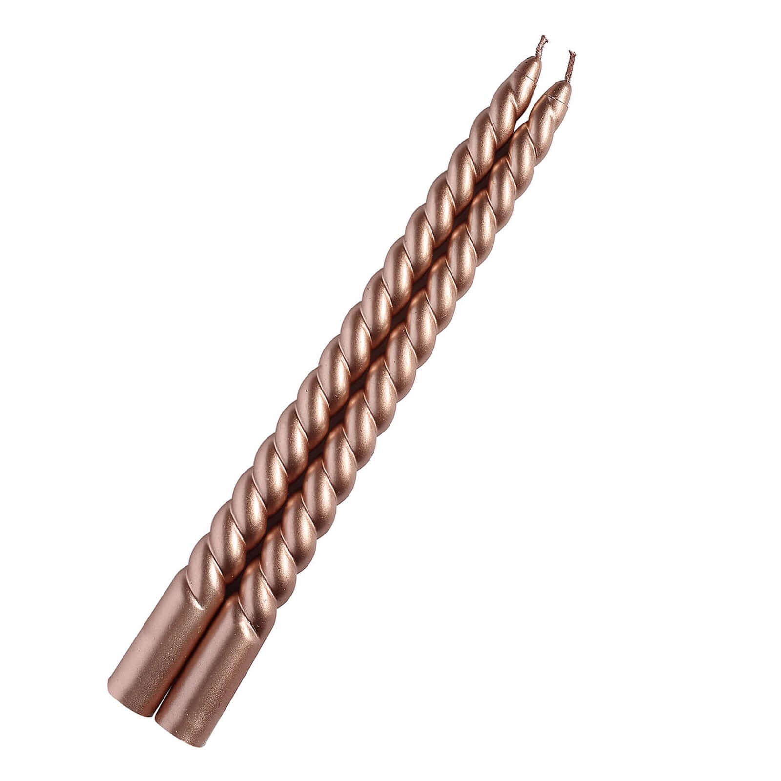 12 - Pack Taper Candles Spiral Long Burn Wick Design Matte Rose Gold - Premium Unscented Wax Dinner Candle Sticks 11" - Bell Racket Store
