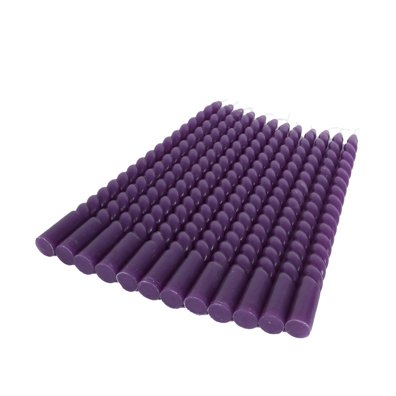 12 - Pack Taper Candles Spiral Long Burn Wick Design Purple - Premium Unscented Wax Dinner Candle Sticks 11" - Bell Racket Store