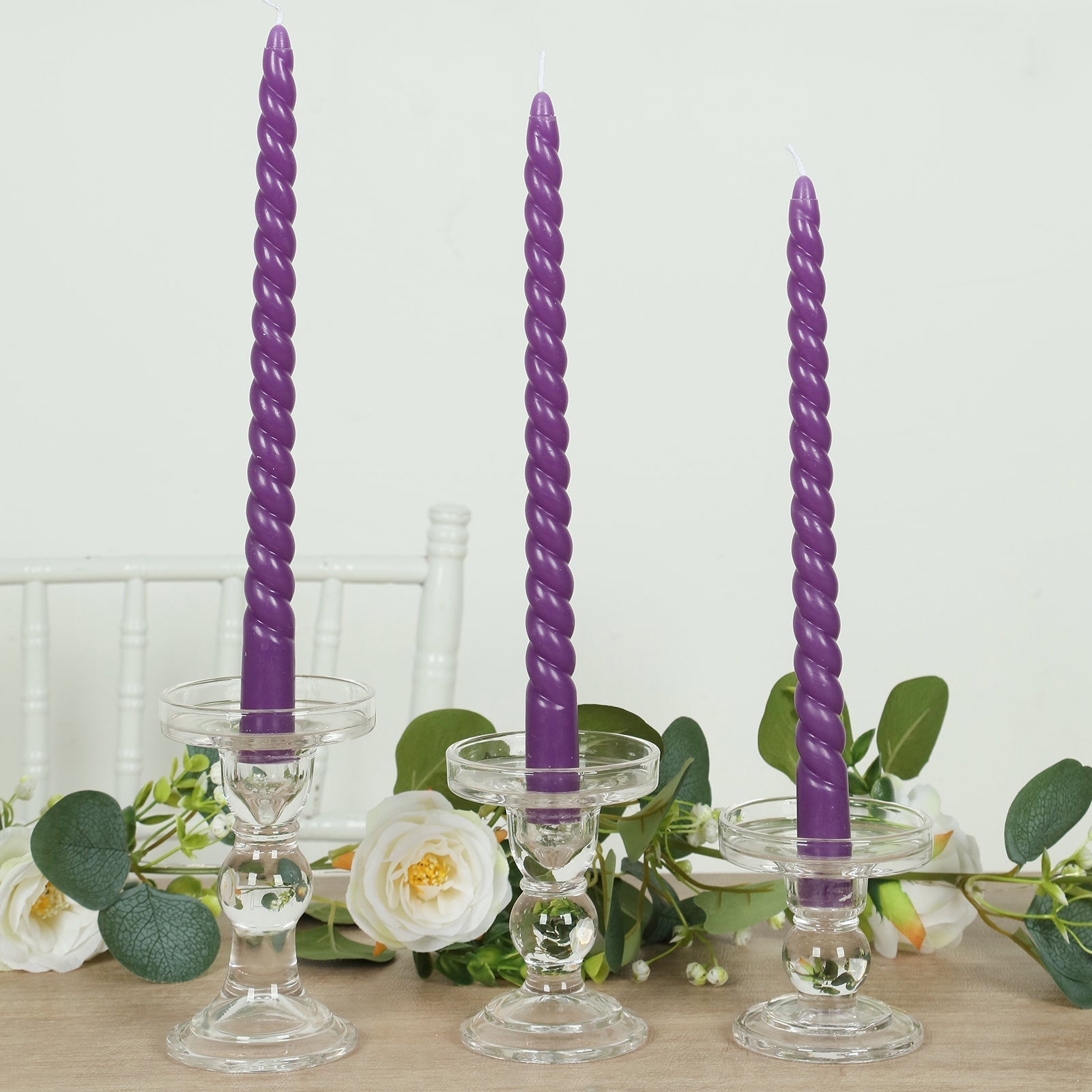 12 - Pack Taper Candles Spiral Long Burn Wick Design Purple - Premium Unscented Wax Dinner Candle Sticks 11" - Bell Racket Store