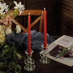 12 - Pack Taper Candles Spiral Long Burn Wick Design Terracotta (Rust) - Premium Unscented Wax Dinner Candle Sticks 11" - Bell Racket Store