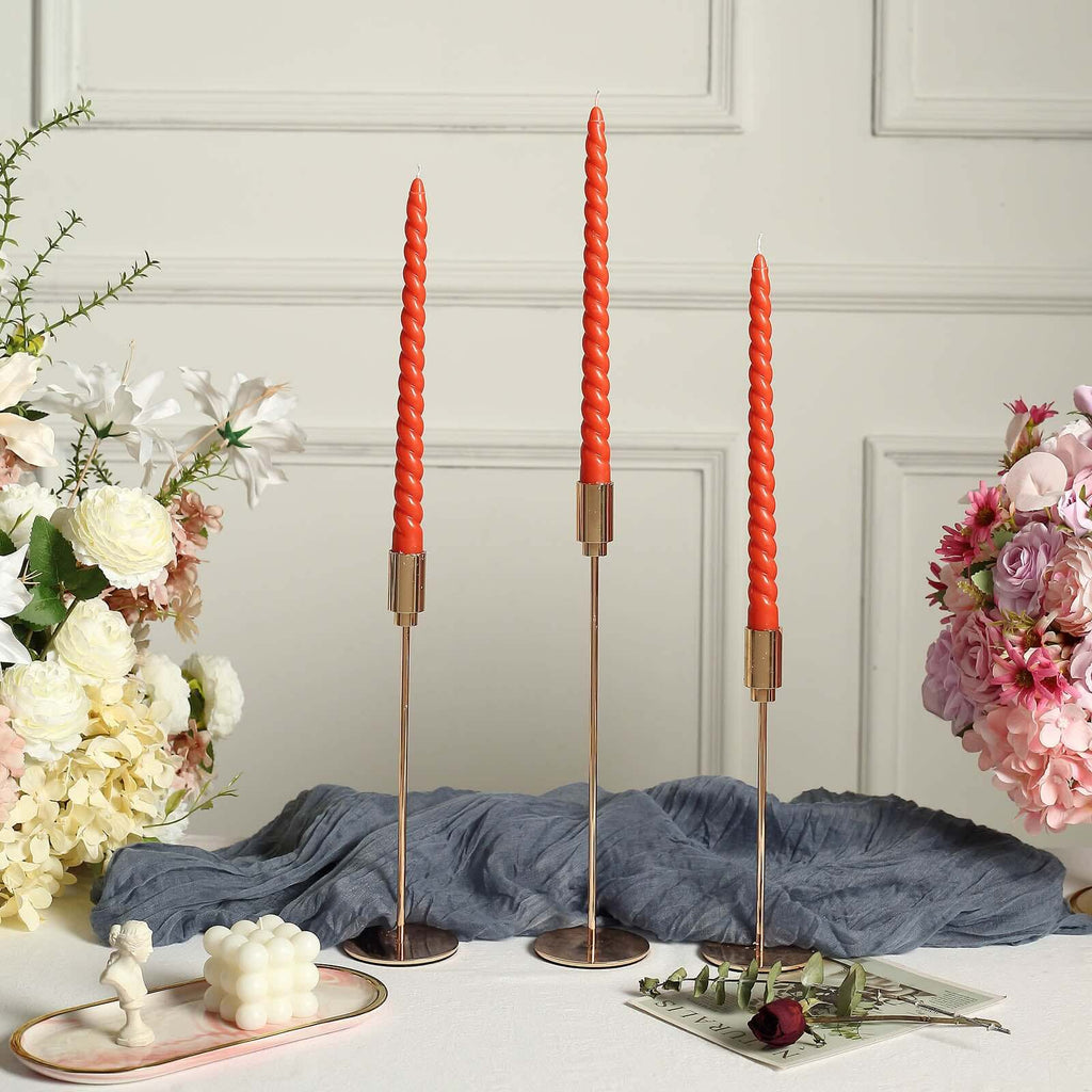 12 - Pack Taper Candles Spiral Long Burn Wick Design Terracotta (Rust) - Premium Unscented Wax Dinner Candle Sticks 11" - Bell Racket Store