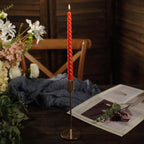 12 - Pack Taper Candles Spiral Long Burn Wick Design Terracotta (Rust) - Premium Unscented Wax Dinner Candle Sticks 11" - Bell Racket Store